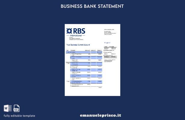 stile verificato Modello di estratto conto di controllo aziendale di RBS Bank Mo